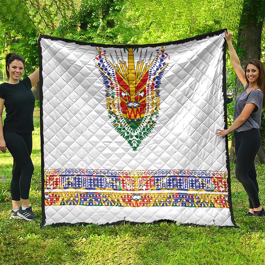 Haiti Flag Traditional Dashiki Quilt White Color - Polynesian Pride