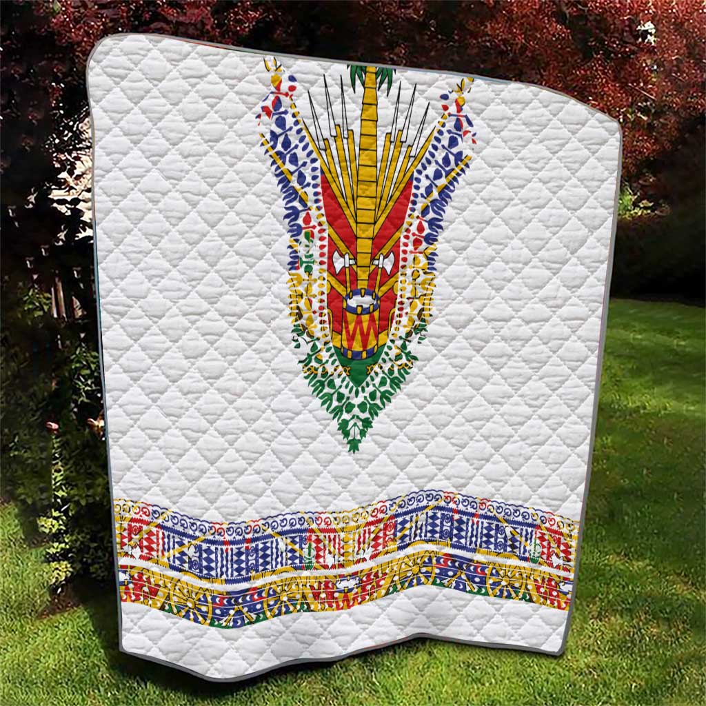 Haiti Flag Traditional Dashiki Quilt White Color - Polynesian Pride