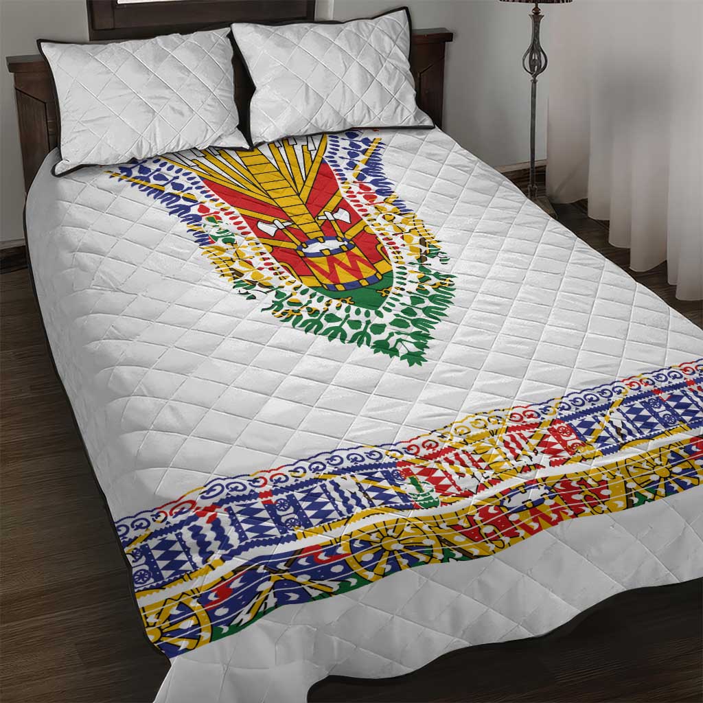 Haiti Flag Traditional Dashiki Quilt Bed Set White Color LT03 White - Polynesian Pride