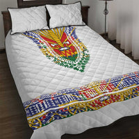 Haiti Flag Traditional Dashiki Quilt Bed Set White Color - Polynesian Pride