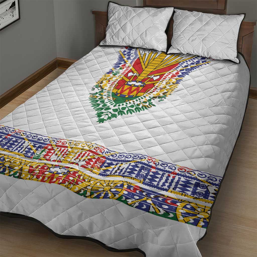 Haiti Flag Traditional Dashiki Quilt Bed Set White Color - Polynesian Pride