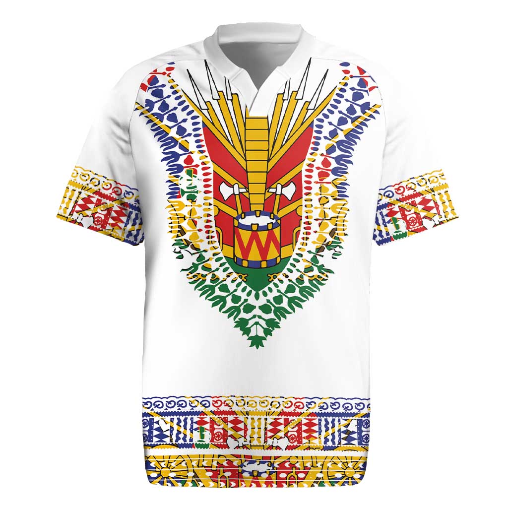 Haiti Flag Traditional Dashiki Rugby Jersey White Color - Polynesian Pride
