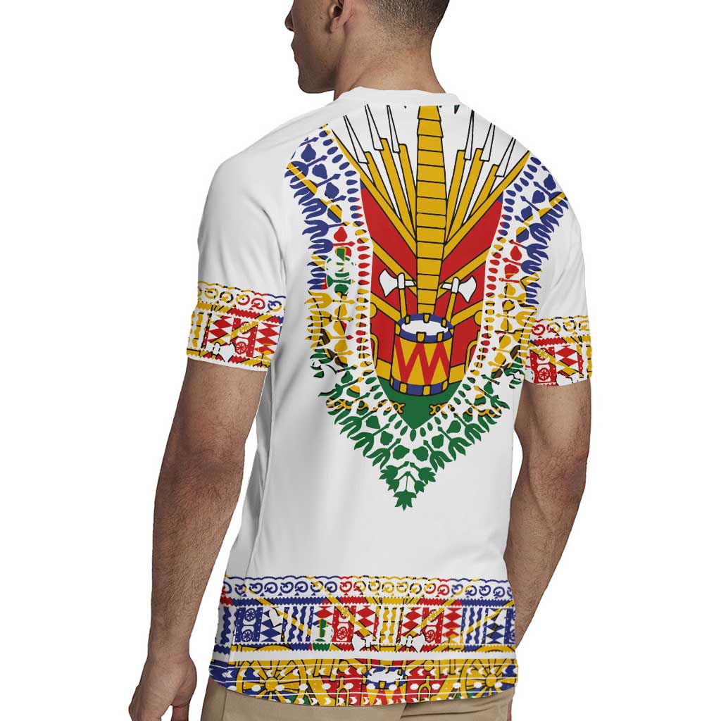 Haiti Flag Traditional Dashiki Rugby Jersey White Color - Polynesian Pride