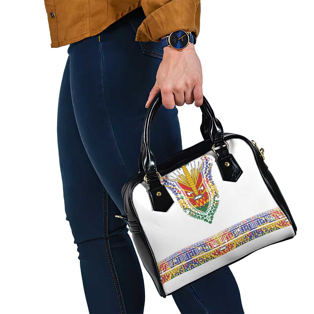 Haiti Flag Traditional Dashiki Shoulder Handbag White Color - Polynesian Pride