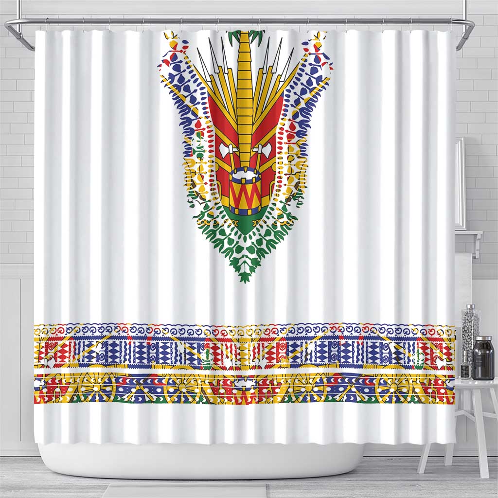 Haiti Flag Traditional Dashiki Shower Curtain White Color - Polynesian Pride
