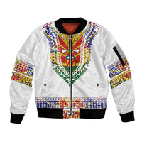 Haiti Flag Traditional Dashiki Sleeve Zip Bomber Jacket White Color LT03 Unisex White - Polynesian Pride
