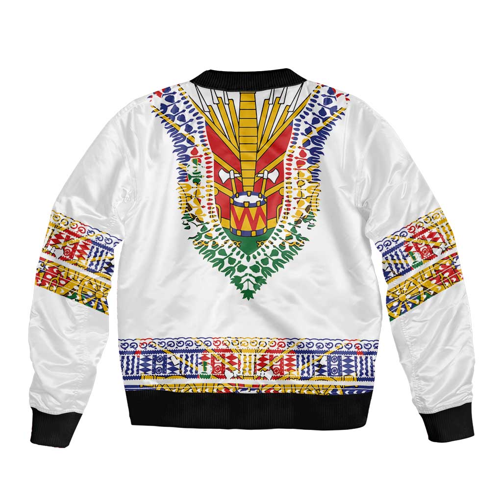 Haiti Flag Traditional Dashiki Sleeve Zip Bomber Jacket White Color LT03 - Polynesian Pride