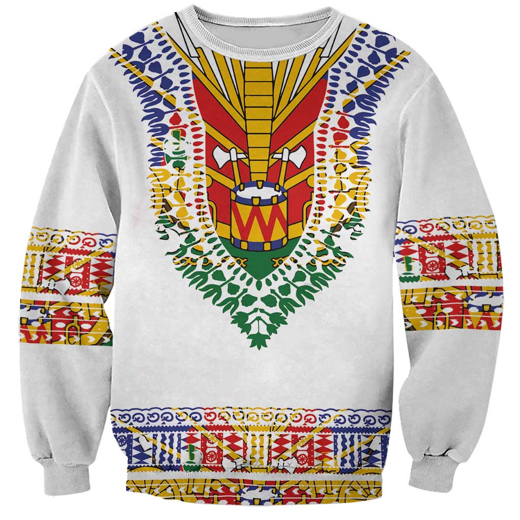 Haiti Flag Traditional Dashiki Sweatshirt White Color - Polynesian Pride