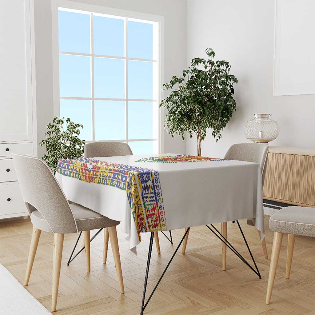 Haiti Flag Traditional Dashiki Tablecloth White Color - Polynesian Pride