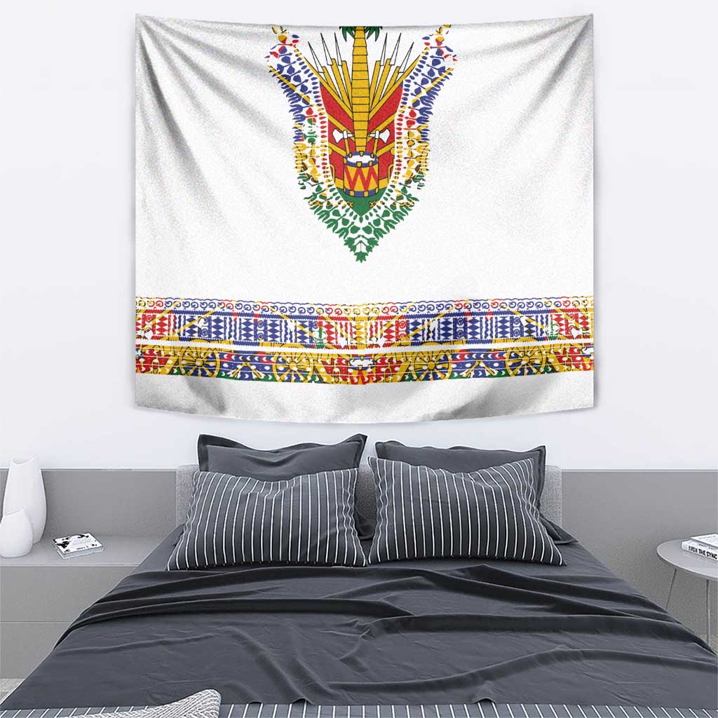 Haiti Flag Traditional Dashiki Tapestry White Color - Polynesian Pride