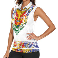 Haiti Flag Traditional Dashiki Women Sleeveless Polo Shirt White Color LT03 - Polynesian Pride