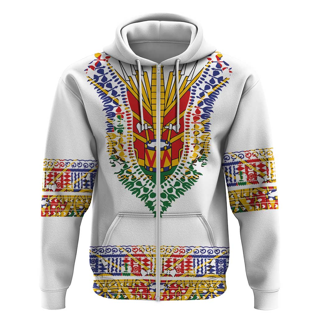 Haiti Flag Traditional Dashiki Zip Hoodie White Color - Polynesian Pride