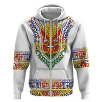 Haiti Flag Traditional Dashiki Zip Hoodie White Color - Polynesian Pride