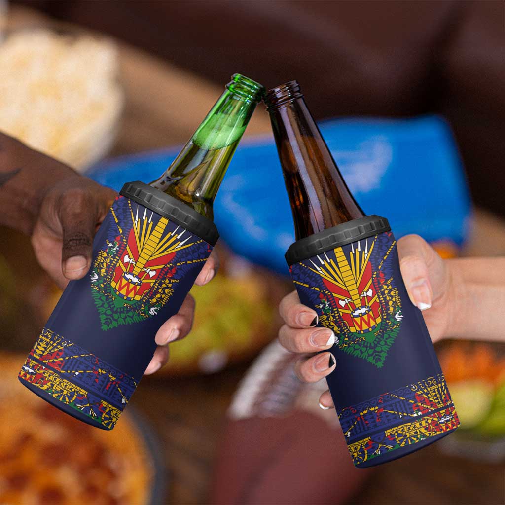 Haiti Flag Traditional Dashiki 4 in 1 Can Cooler Tumbler Black Color - Polynesian Pride