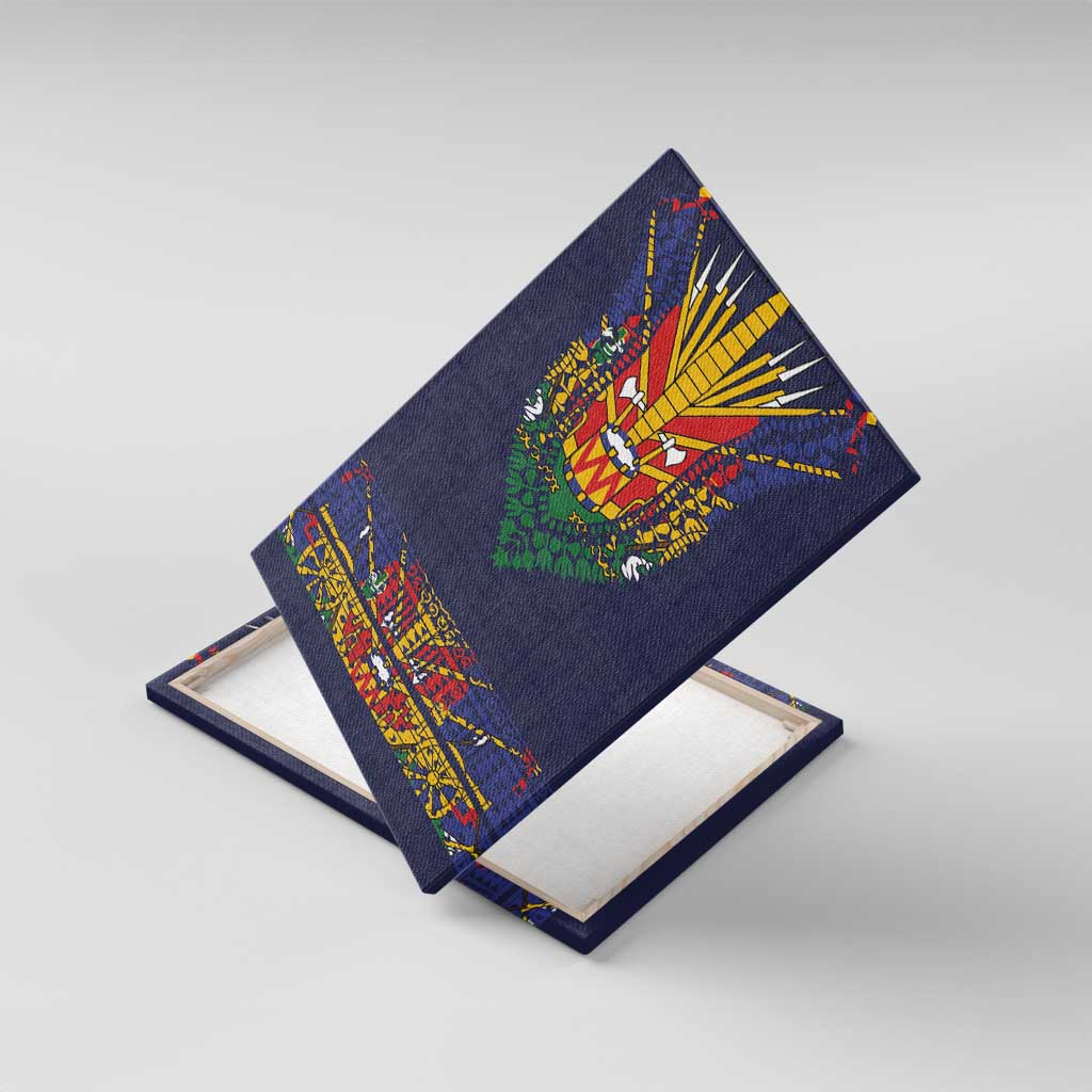 Haiti Flag Traditional Dashiki Canvas Wall Art Black Color - Polynesian Pride