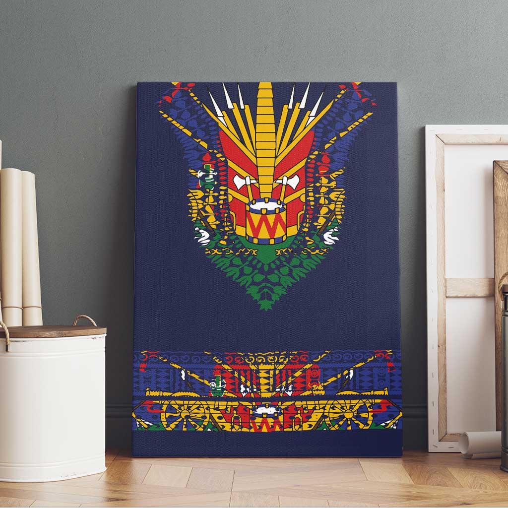 Haiti Flag Traditional Dashiki Canvas Wall Art Black Color - Polynesian Pride