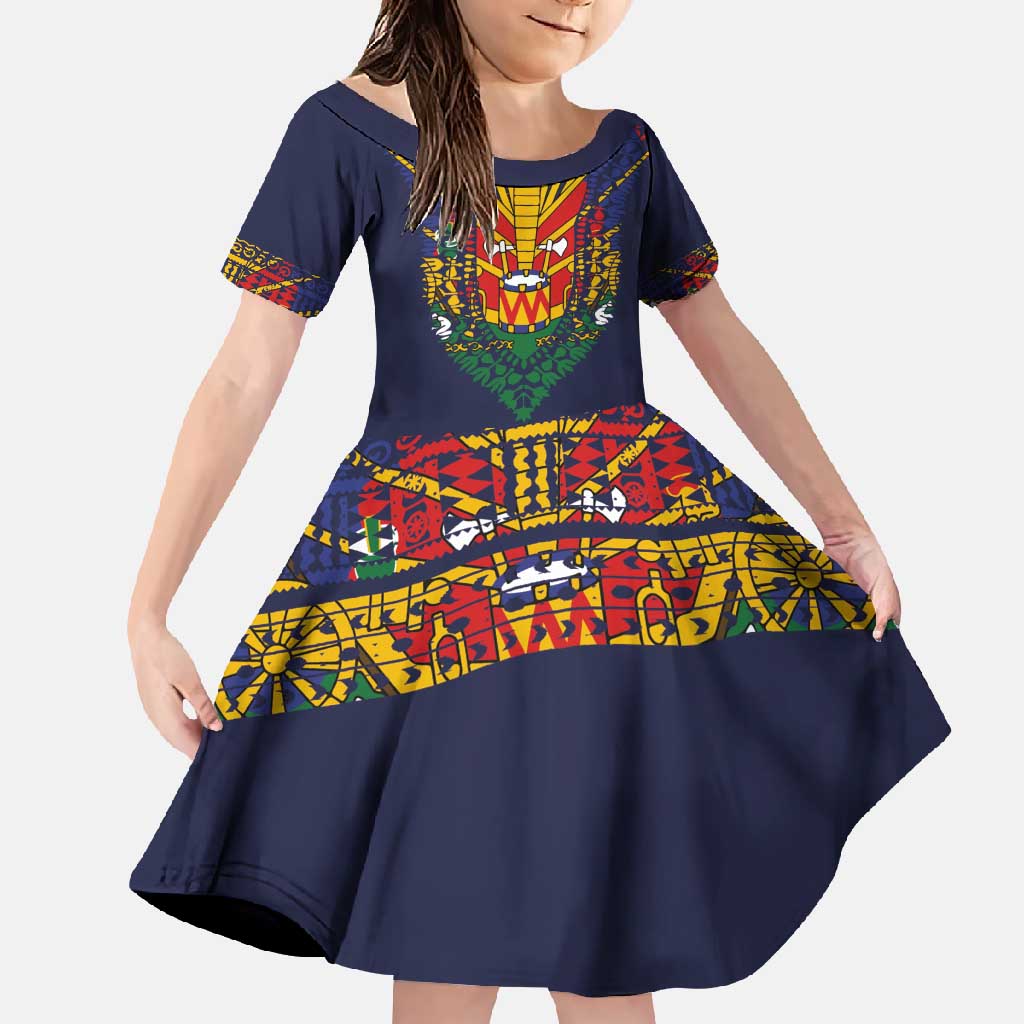 Haiti Flag Traditional Dashiki Family Matching Long Sleeve Bodycon Dress and Hawaiian Shirt Black Color LT03 Daughter's Dress Black - Polynesian Pride