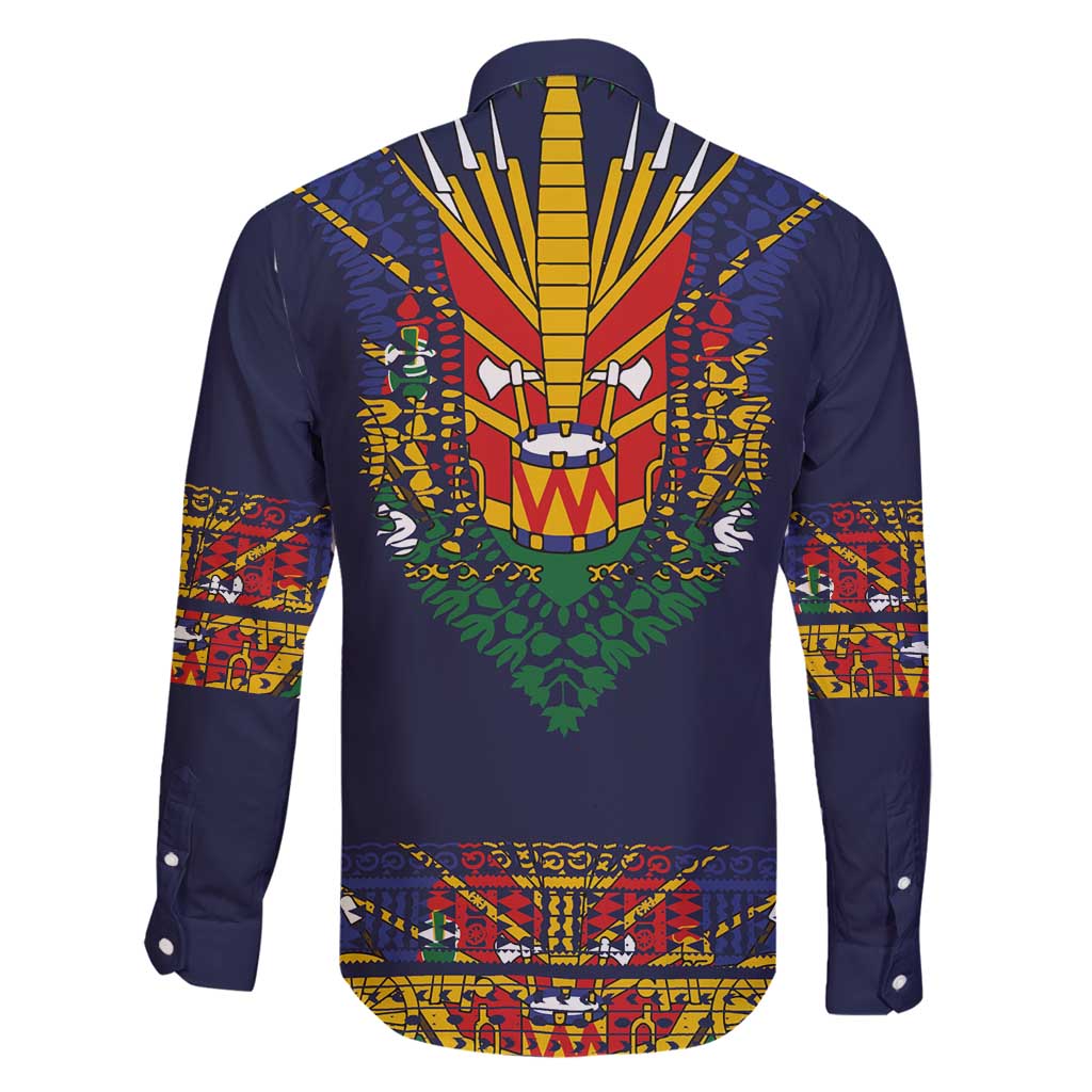 Haiti Flag Traditional Dashiki Family Matching Long Sleeve Bodycon Dress and Hawaiian Shirt Black Color LT03 - Polynesian Pride