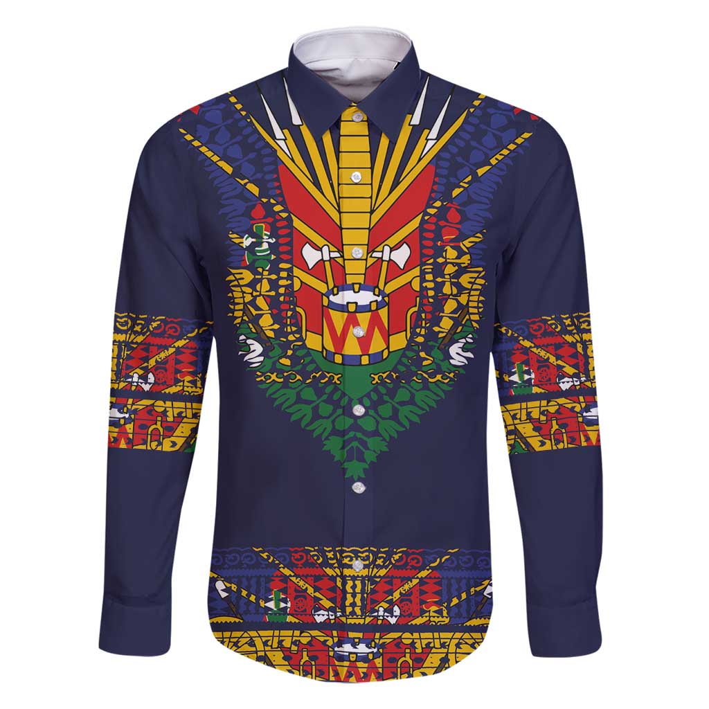 Haiti Flag Traditional Dashiki Family Matching Mermaid Dress and Hawaiian Shirt Black Color LT03 Dad's Shirt - Long Sleeve Black - Polynesian Pride