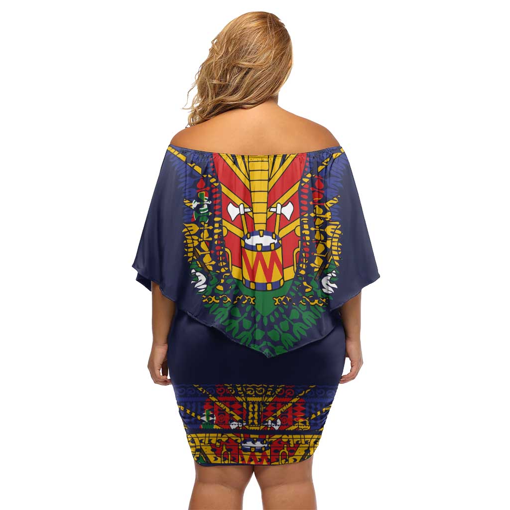 Haiti Flag Traditional Dashiki Family Matching Off Shoulder Short Dress and Hawaiian Shirt Black Color - Polynesian Pride