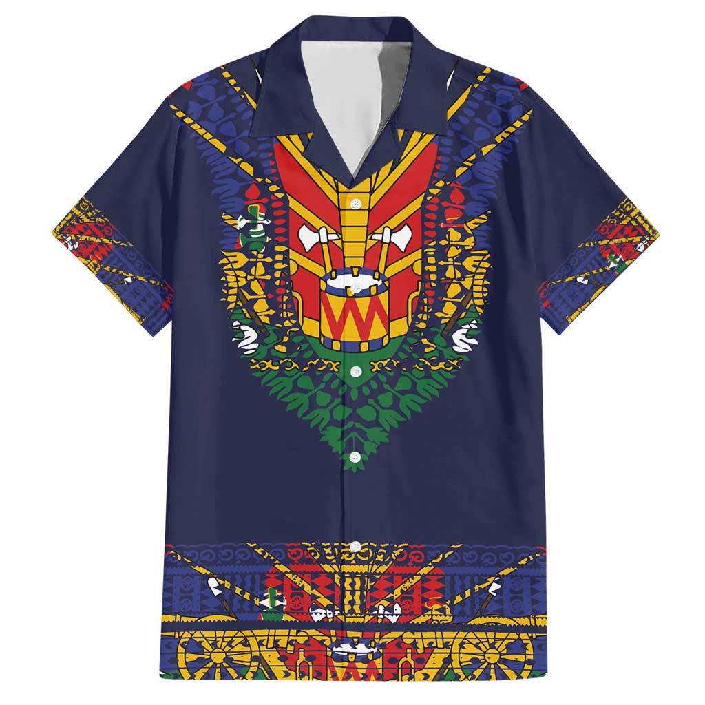 Haiti Flag Traditional Dashiki Family Matching Short Sleeve Bodycon Dress and Hawaiian Shirt Black Color LT03 Dad's Shirt - Short Sleeve Black - Polynesian Pride