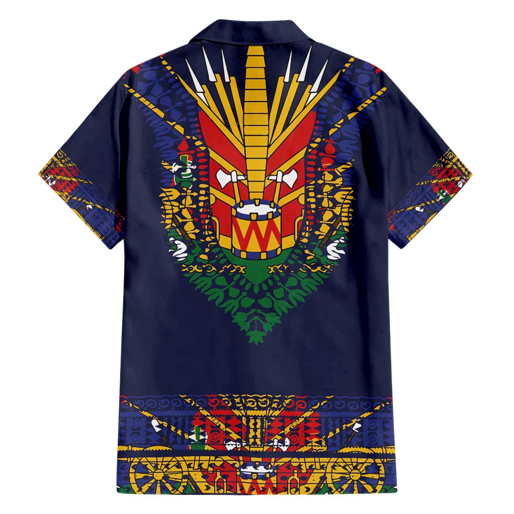 Haiti Flag Traditional Dashiki Family Matching Short Sleeve Bodycon Dress and Hawaiian Shirt Black Color LT03 - Polynesian Pride