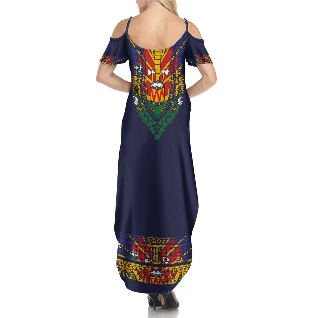 Haiti Flag Traditional Dashiki Family Matching Summer Maxi Dress and Hawaiian Shirt Black Color - Polynesian Pride