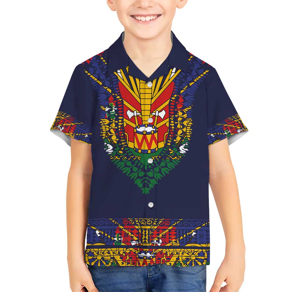 Haiti Flag Traditional Dashiki Family Matching Tank Maxi Dress and Hawaiian Shirt Black Color LT03 Son's Shirt Black - Polynesian Pride