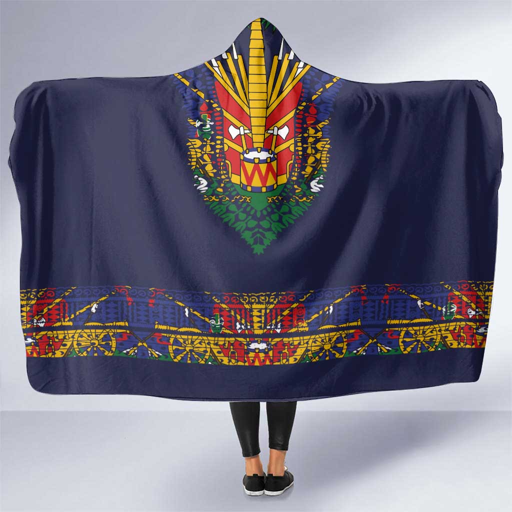 Haiti Flag Traditional Dashiki Hooded Blanket Black Color - Polynesian Pride