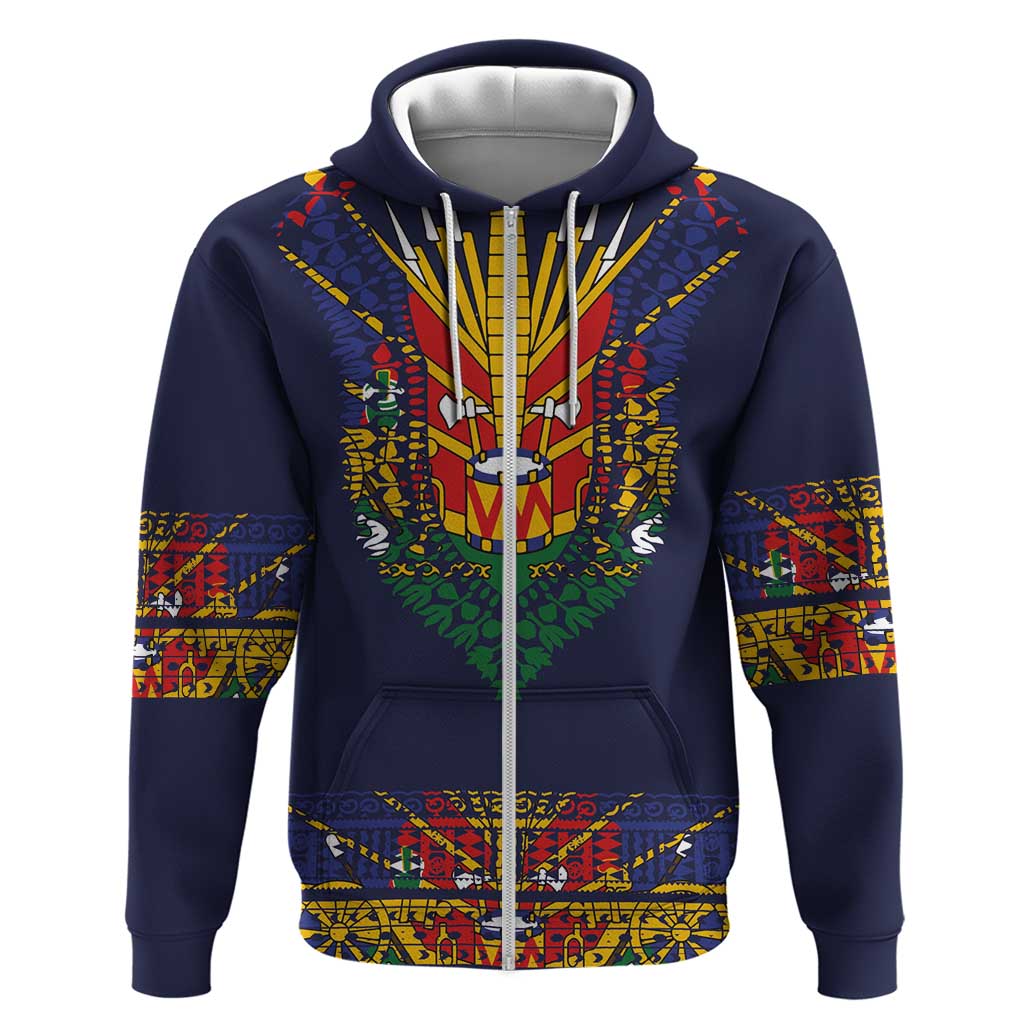 Haiti Flag Traditional Dashiki Hoodie Black Color - Polynesian Pride