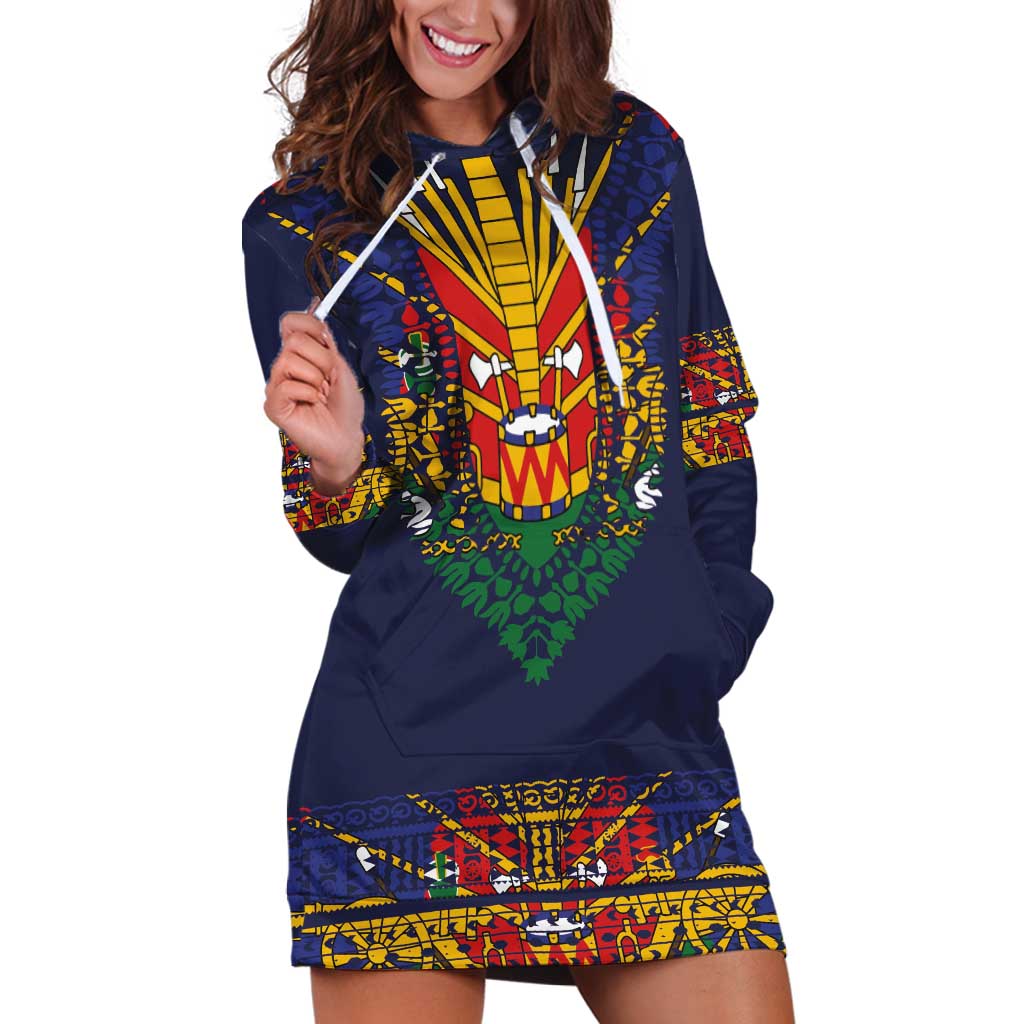 Haiti Flag Traditional Dashiki Hoodie Dress Black Color LT03 Black - Polynesian Pride