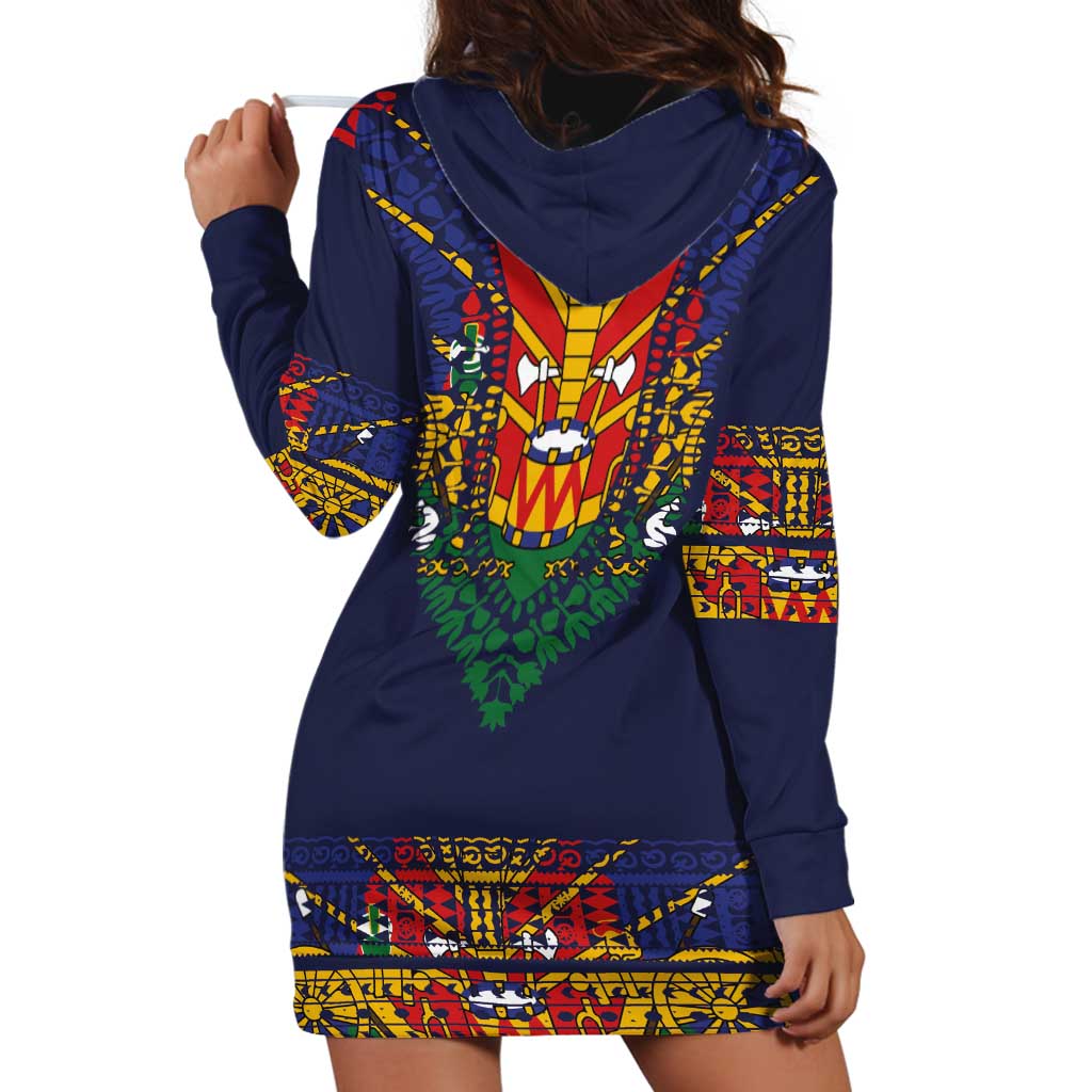 Haiti Flag Traditional Dashiki Hoodie Dress Black Color LT03 - Polynesian Pride
