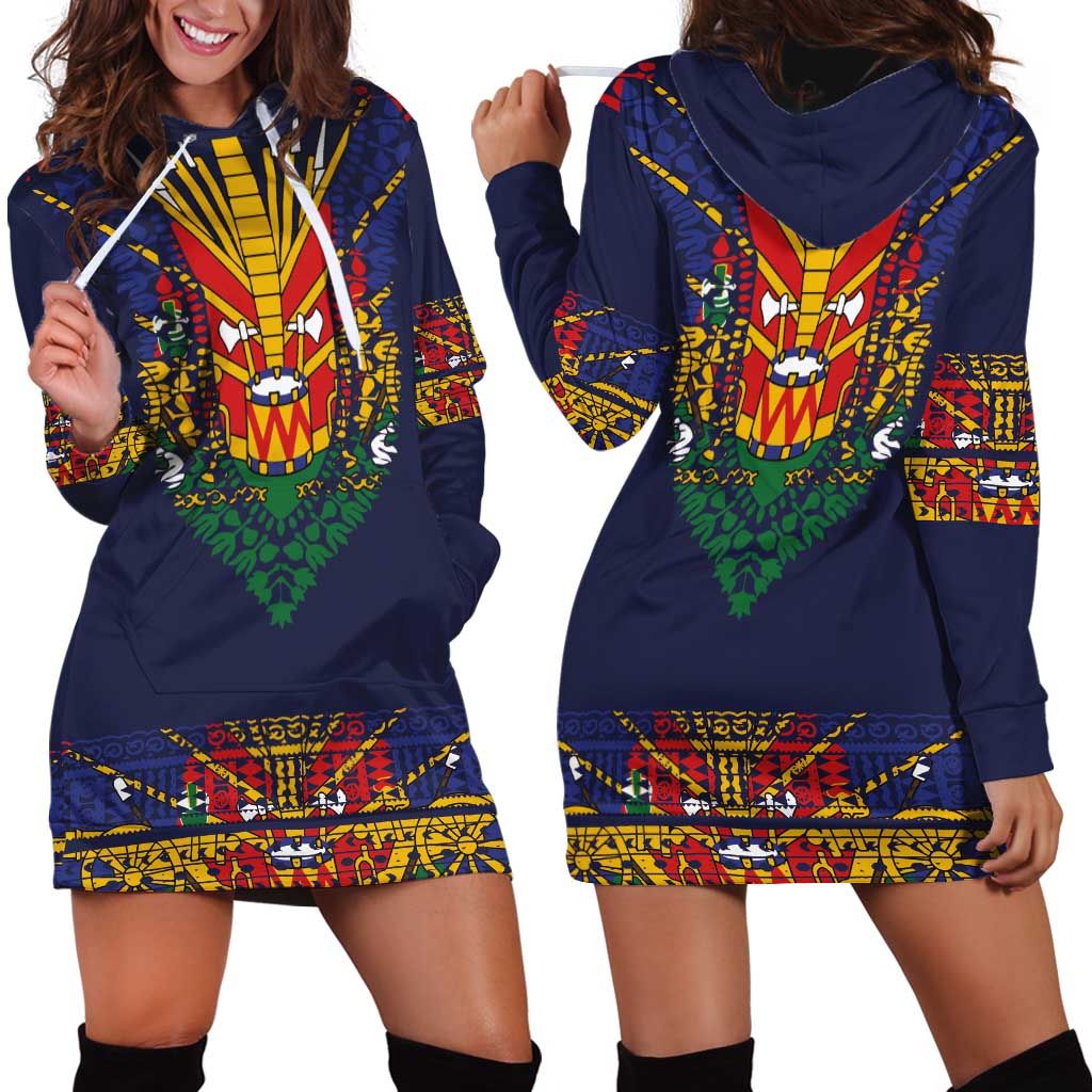 Haiti Flag Traditional Dashiki Hoodie Dress Black Color LT03 - Polynesian Pride