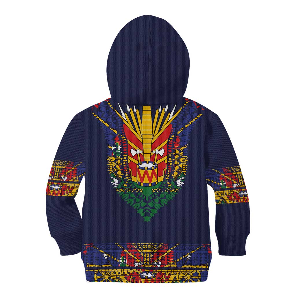 Haiti Flag Traditional Dashiki Kid Hoodie Black Color - Polynesian Pride