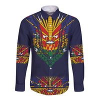 Haiti Flag Traditional Dashiki Long Sleeve Button Shirt Black Color - Polynesian Pride