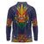 Haiti Flag Traditional Dashiki Long Sleeve Polo Shirt Black Color - Polynesian Pride