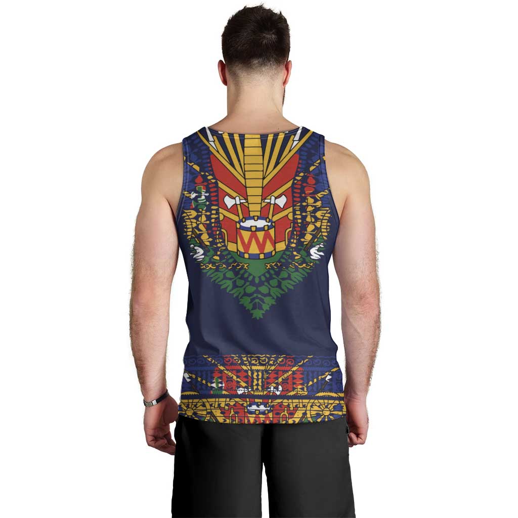 Haiti Flag Traditional Dashiki Men Tank Top Black Color - Polynesian Pride