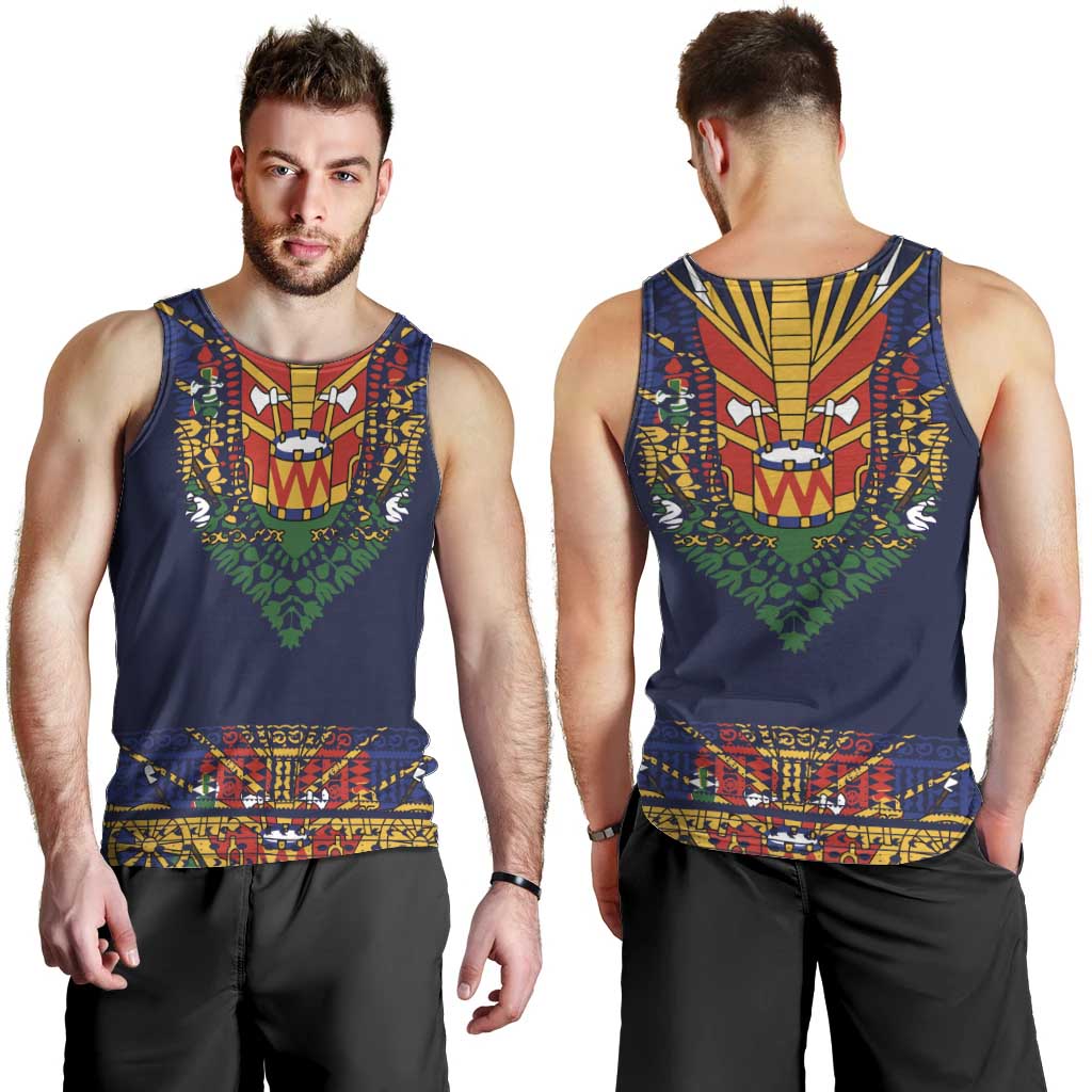 Haiti Flag Traditional Dashiki Men Tank Top Black Color - Polynesian Pride