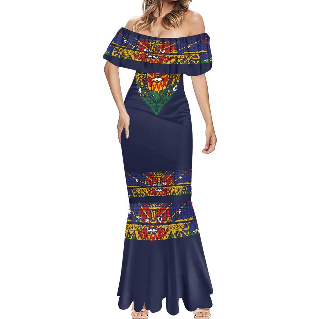 Haiti Flag Traditional Dashiki Mermaid Dress Black Color LT03 - Polynesian Pride