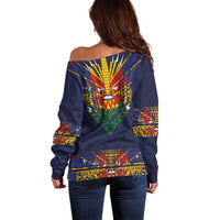 Haiti Flag Traditional Dashiki Off Shoulder Sweater Black Color - Polynesian Pride