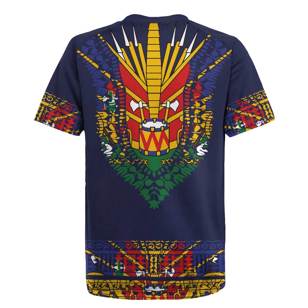 Haiti Flag Traditional Dashiki Rugby Jersey Black Color - Polynesian Pride