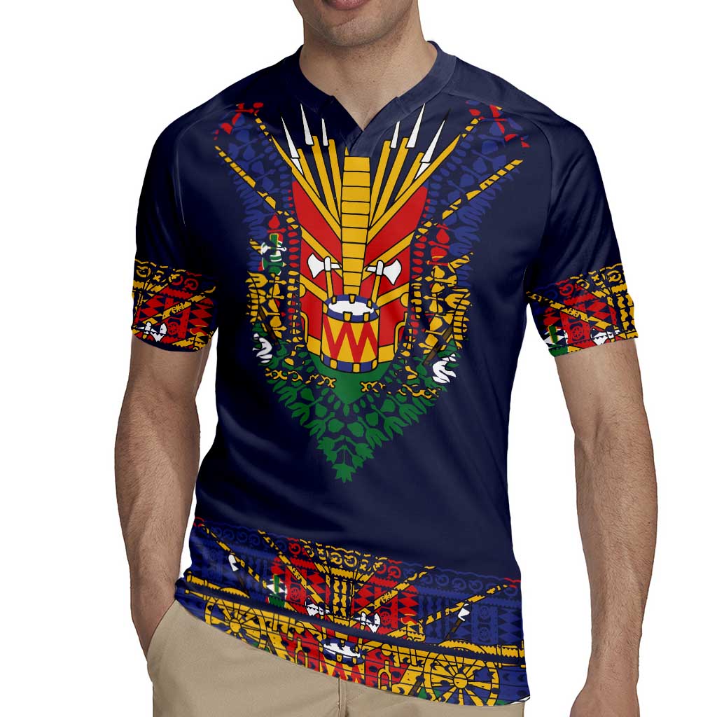 Haiti Flag Traditional Dashiki Rugby Jersey Black Color - Polynesian Pride