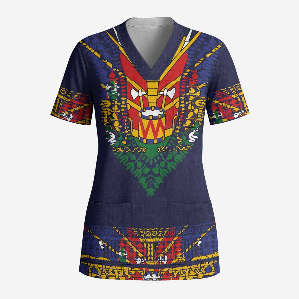 Haiti Flag Traditional Dashiki Scrub Top Black Color - Polynesian Pride