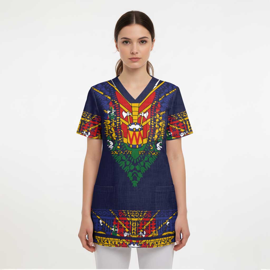 Haiti Flag Traditional Dashiki Scrub Top Black Color - Polynesian Pride