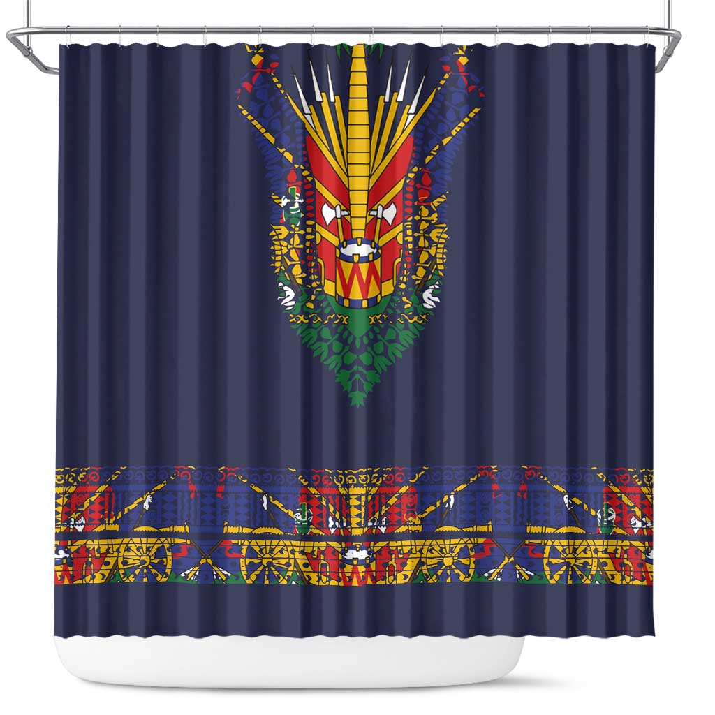 Haiti Flag Traditional Dashiki Shower Curtain Black Color LT03 Black - Polynesian Pride