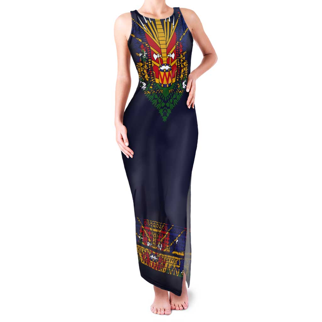 Haiti Flag Traditional Dashiki Tank Maxi Dress Black Color - Polynesian Pride