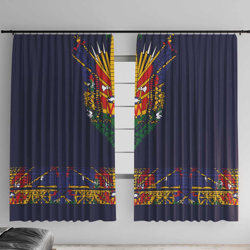 Haiti Flag Traditional Dashiki Window Curtain Black Color LT03 With Hooks Black - Polynesian Pride