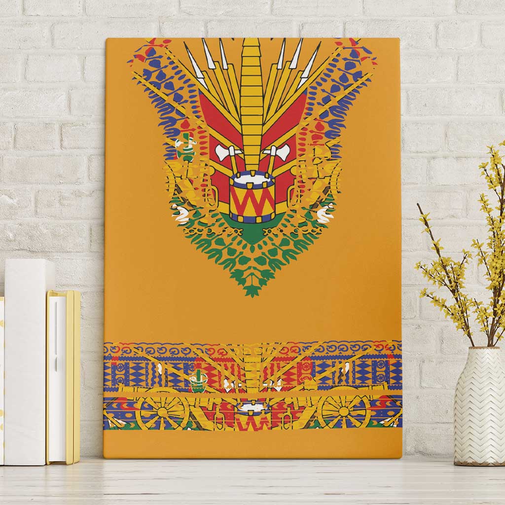 Haiti Flag Traditional Dashiki Canvas Wall Art Yellow Color - Polynesian Pride
