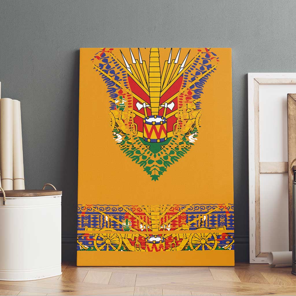 Haiti Flag Traditional Dashiki Canvas Wall Art Yellow Color - Polynesian Pride