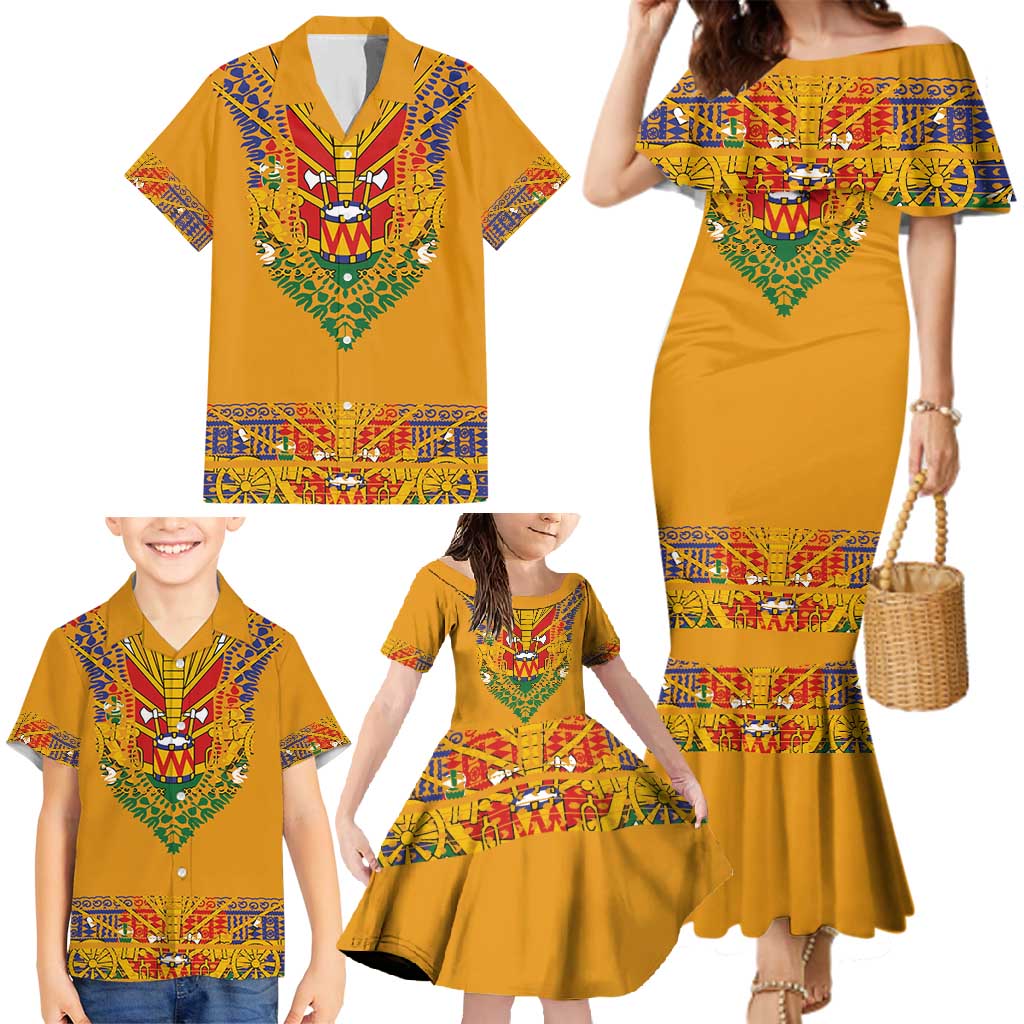 Haiti Flag Traditional Dashiki Family Matching Mermaid Dress and Hawaiian Shirt Yellow Color - Polynesian Pride
